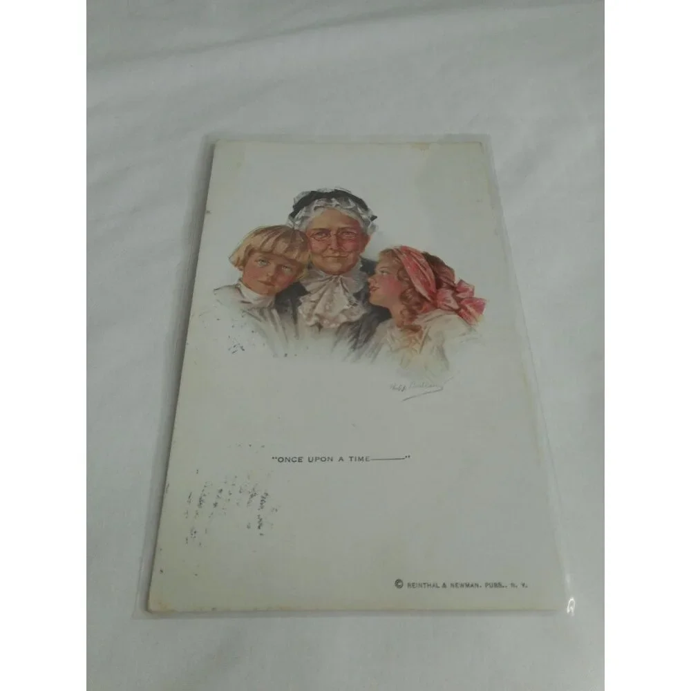 Vintage Postcard Children Grandma 1916 posted Amsterdam Once Upon a time...